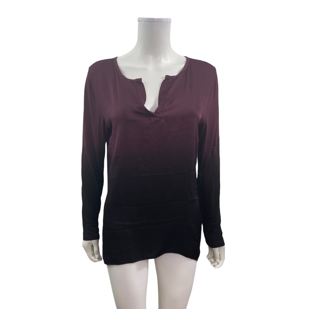 M Made In Italy V Neck Long Sleeve Knit Woven Blouse